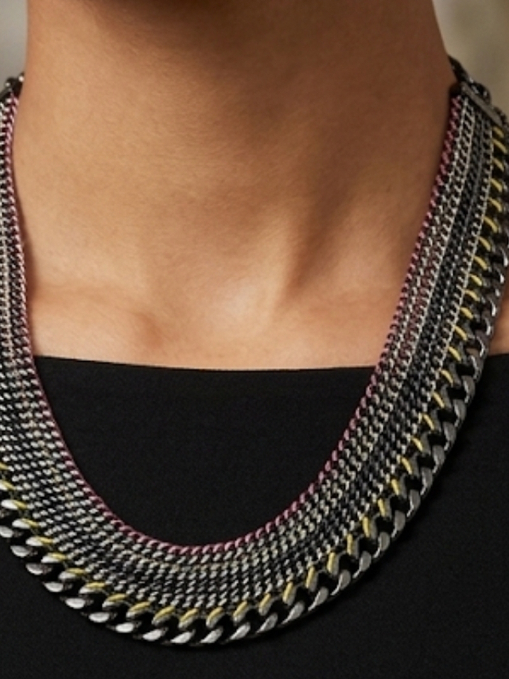 Coach Multi-Row Chain Necklace with Pink & Yellow Accents - Picture 2 of 4